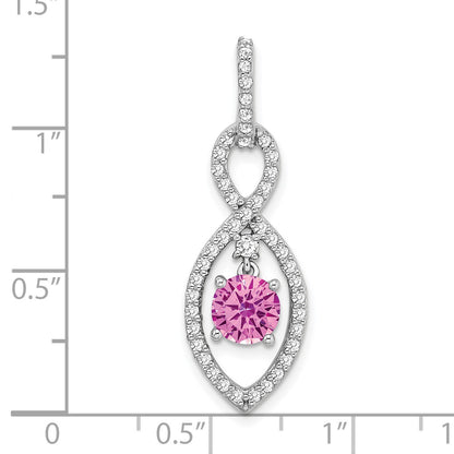 14k White Gold Round Lab Created Pink Sapphire and Diamond Chain Slide