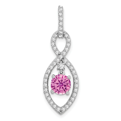 14k White Gold Round Lab Created Pink Sapphire and Diamond Chain Slide
