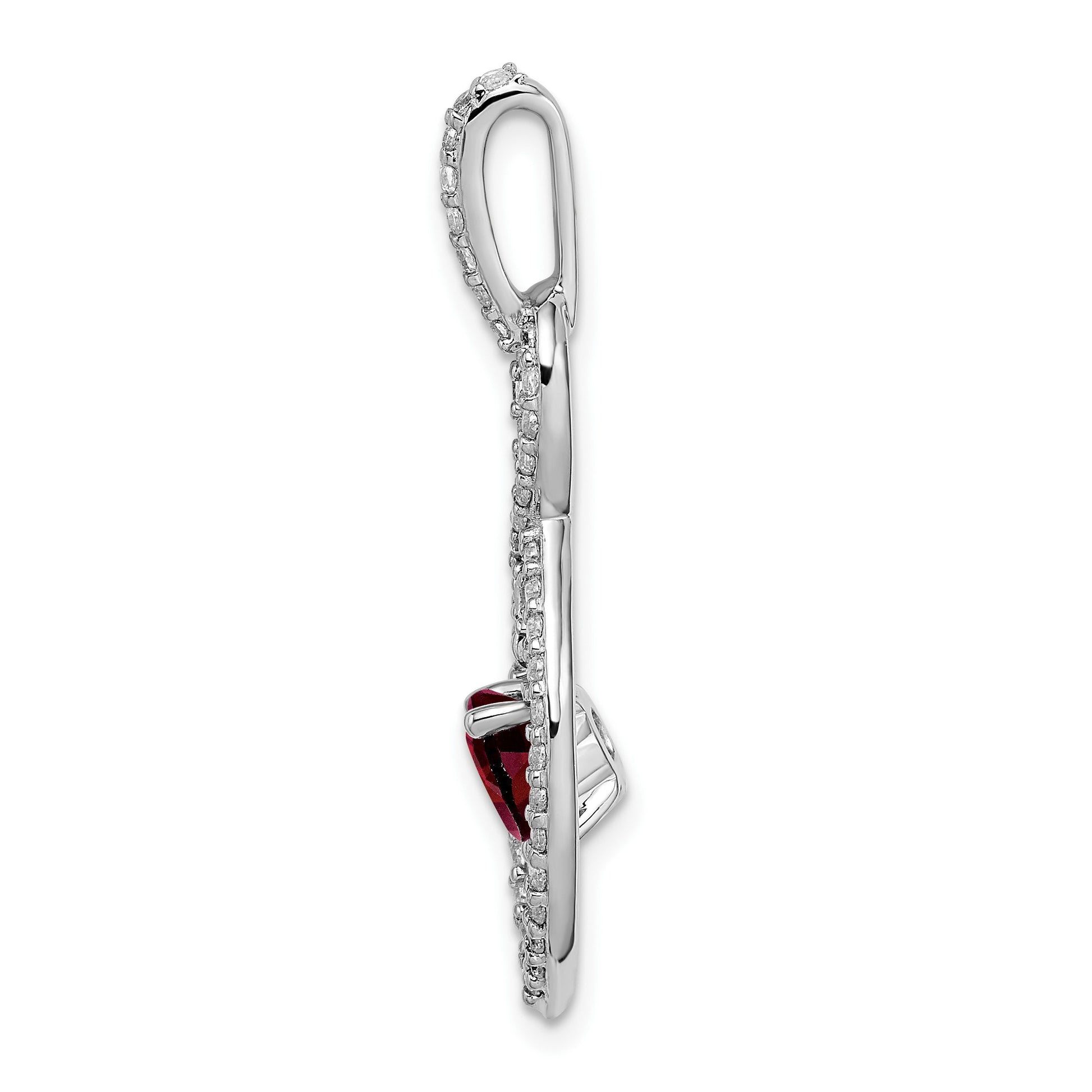 14k White Gold 6mm Round Garnet Dangle and Diamond Chain Slide