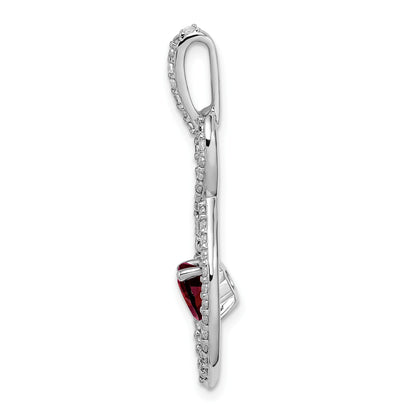 14k White Gold 6mm Round Garnet Dangle and Diamond Chain Slide