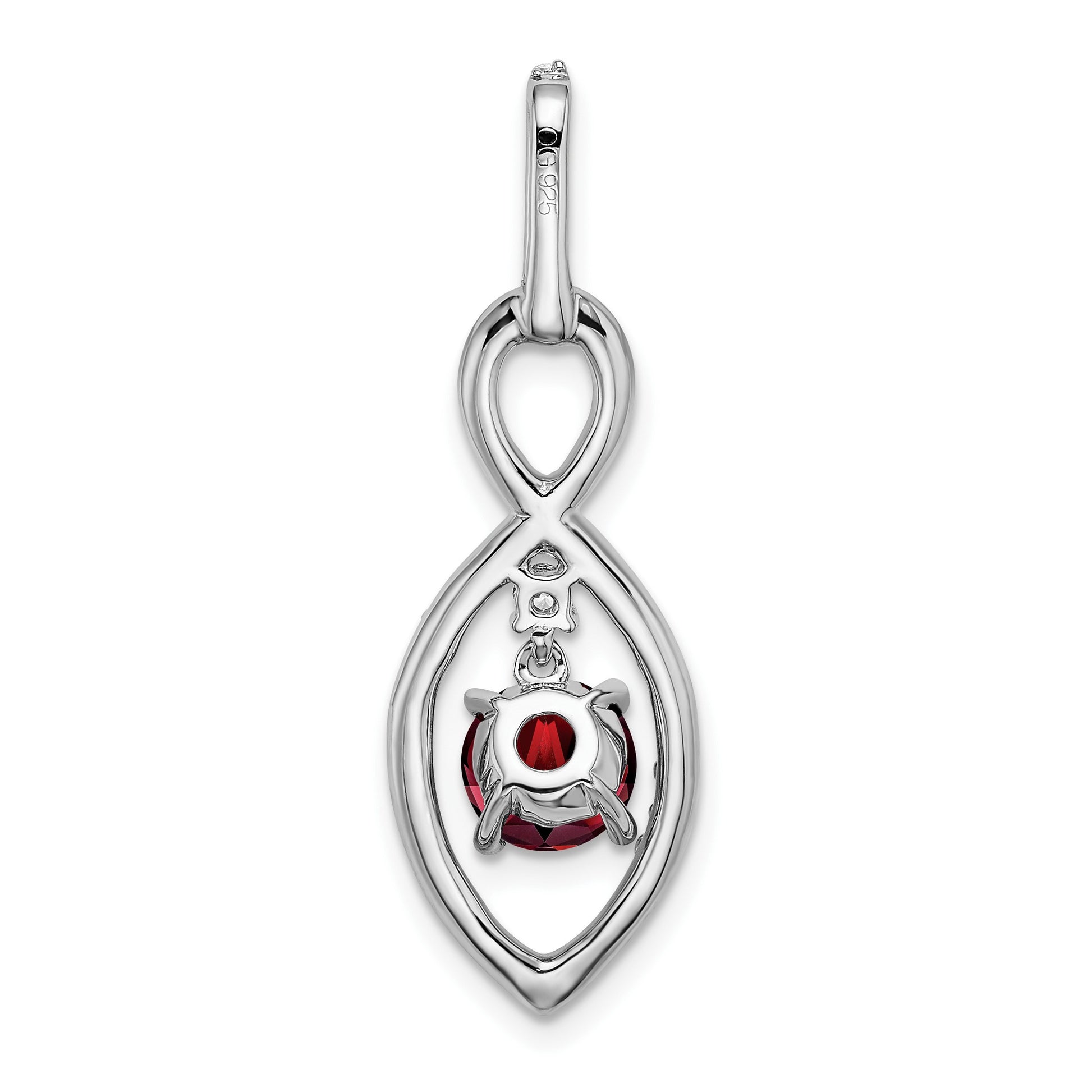 14k White Gold 6mm Round Garnet Dangle and Diamond Chain Slide