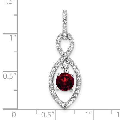 14k White Gold 6mm Round Garnet Dangle and Diamond Chain Slide