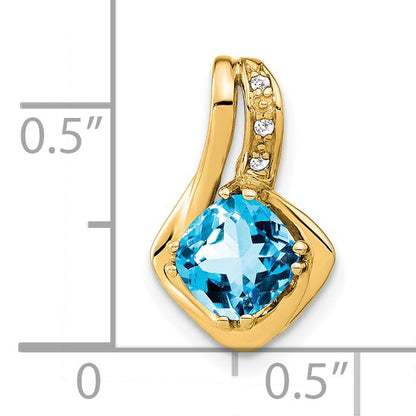 14k 6.4mm Cushion Blue Topaz and Diamond Chain Slide