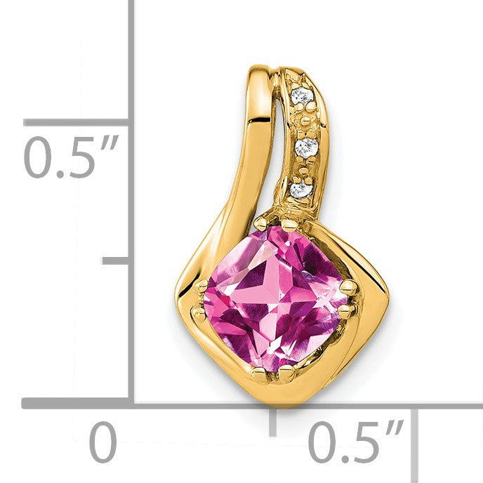 14k Cushion Lab Created Pink Sapphire and Diamond Chain Slide