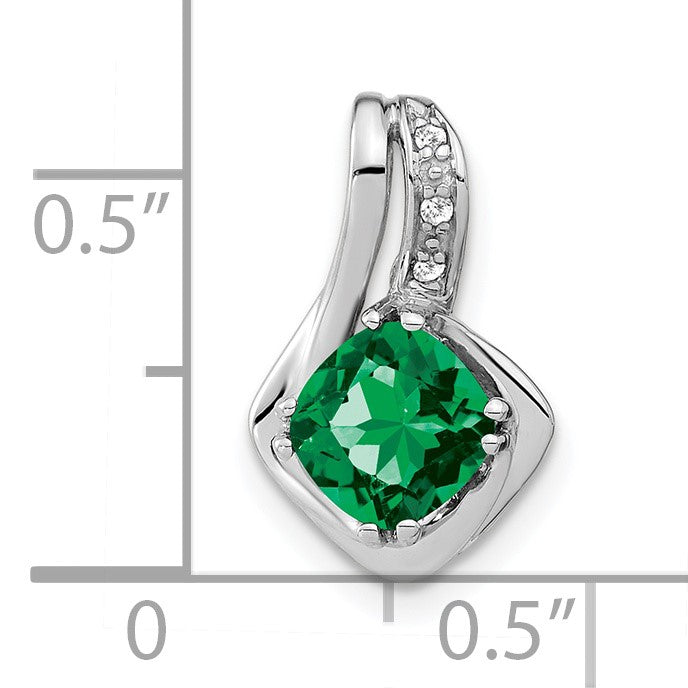 14k White Gold Cushion Lab Created Emerald and Diamond Chain Slide