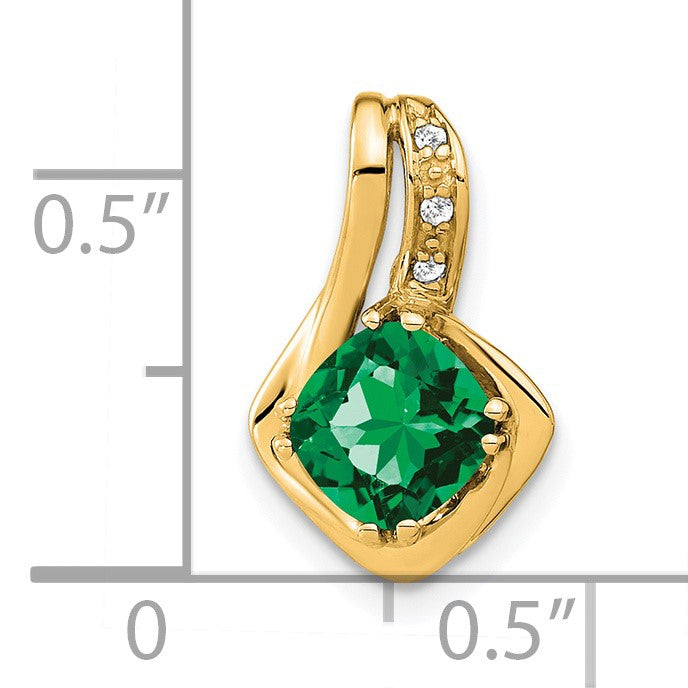 14k Cushion Lab Created Emerald and Diamond Chain Slide