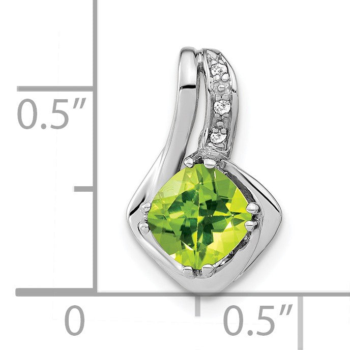 14k White Gold 6.4mm Cushion Peridot and Diamond Chain Slide