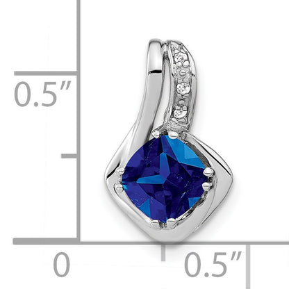14k White Gold Cushion Lab Created Sapphire and Diamond Chain SIide
