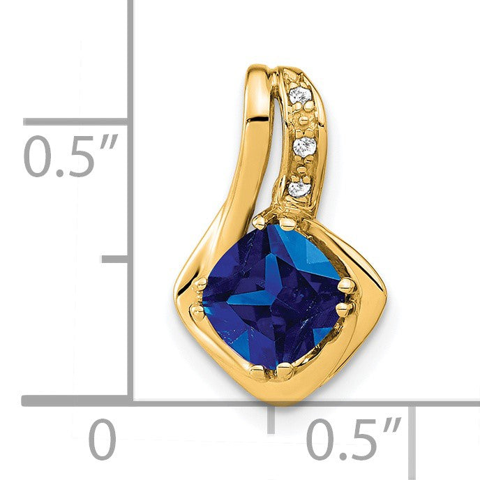 14k Cushion Lab Created Sapphire and Diamond Chain Slide