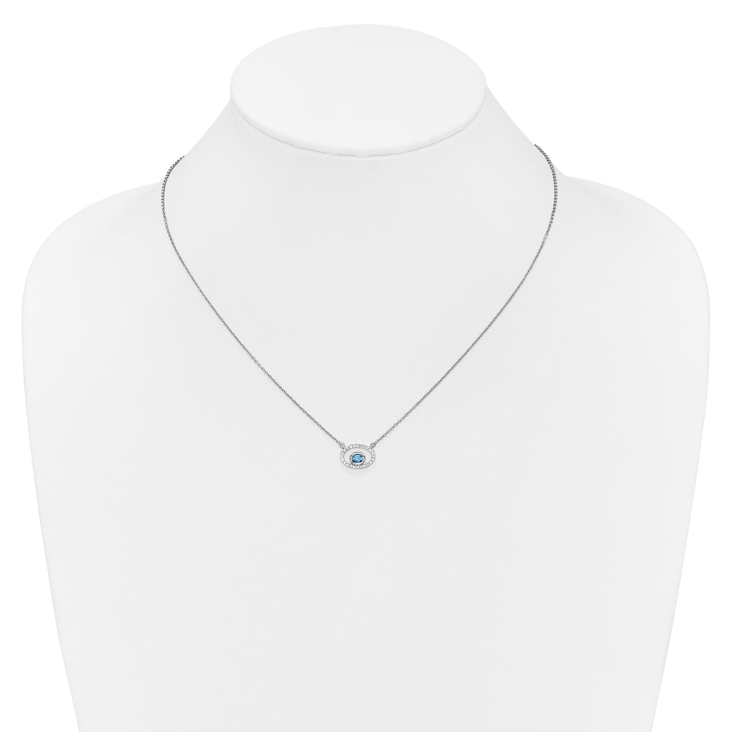 14k White Gold 4x3mm Oval Blue Topaz and Diamond 18 inch Necklace