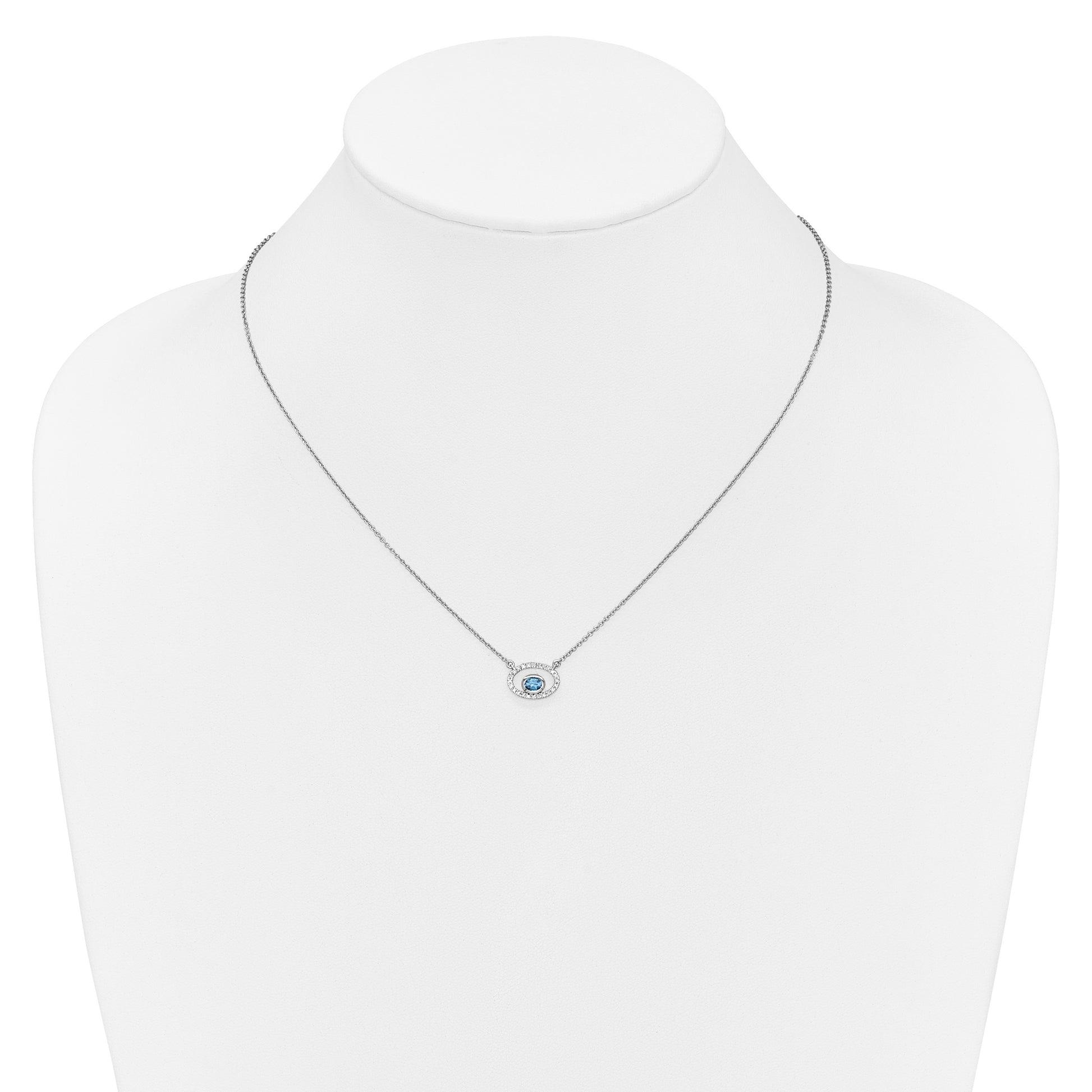 14k White Gold 4x3mm Oval Blue Topaz and Diamond 18 inch Necklace