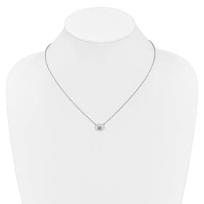 14k White Gold 4x3mm Oval Blue Topaz and Diamond 18 inch Necklace
