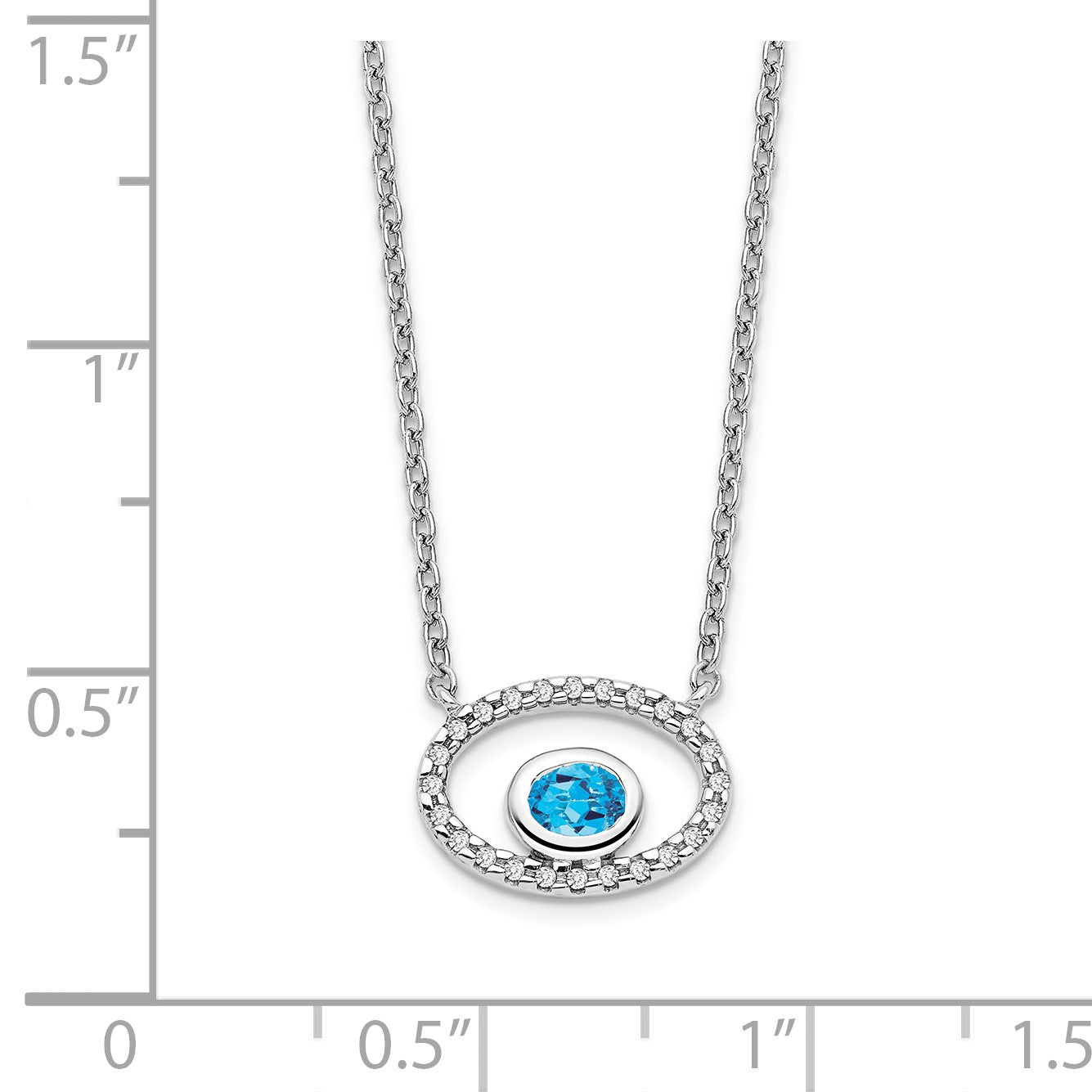 14k White Gold 4x3mm Oval Blue Topaz and Diamond 18 inch Necklace