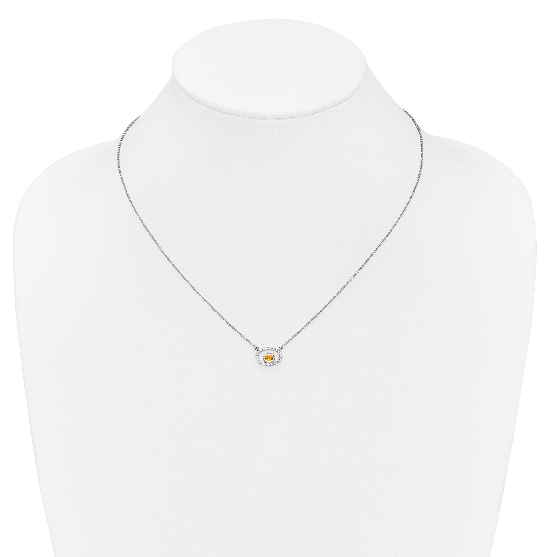 14k White Gold 4x3mm Oval Citrine and Diamond 18 inch Necklace