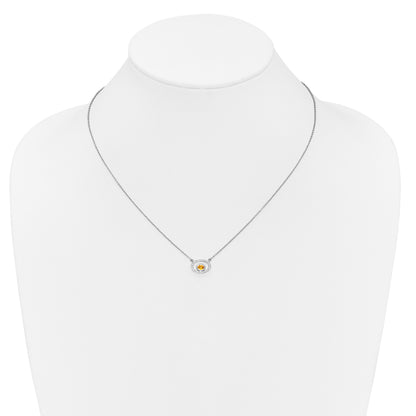 14k White Gold 4x3mm Oval Citrine and Diamond 18 inch Necklace
