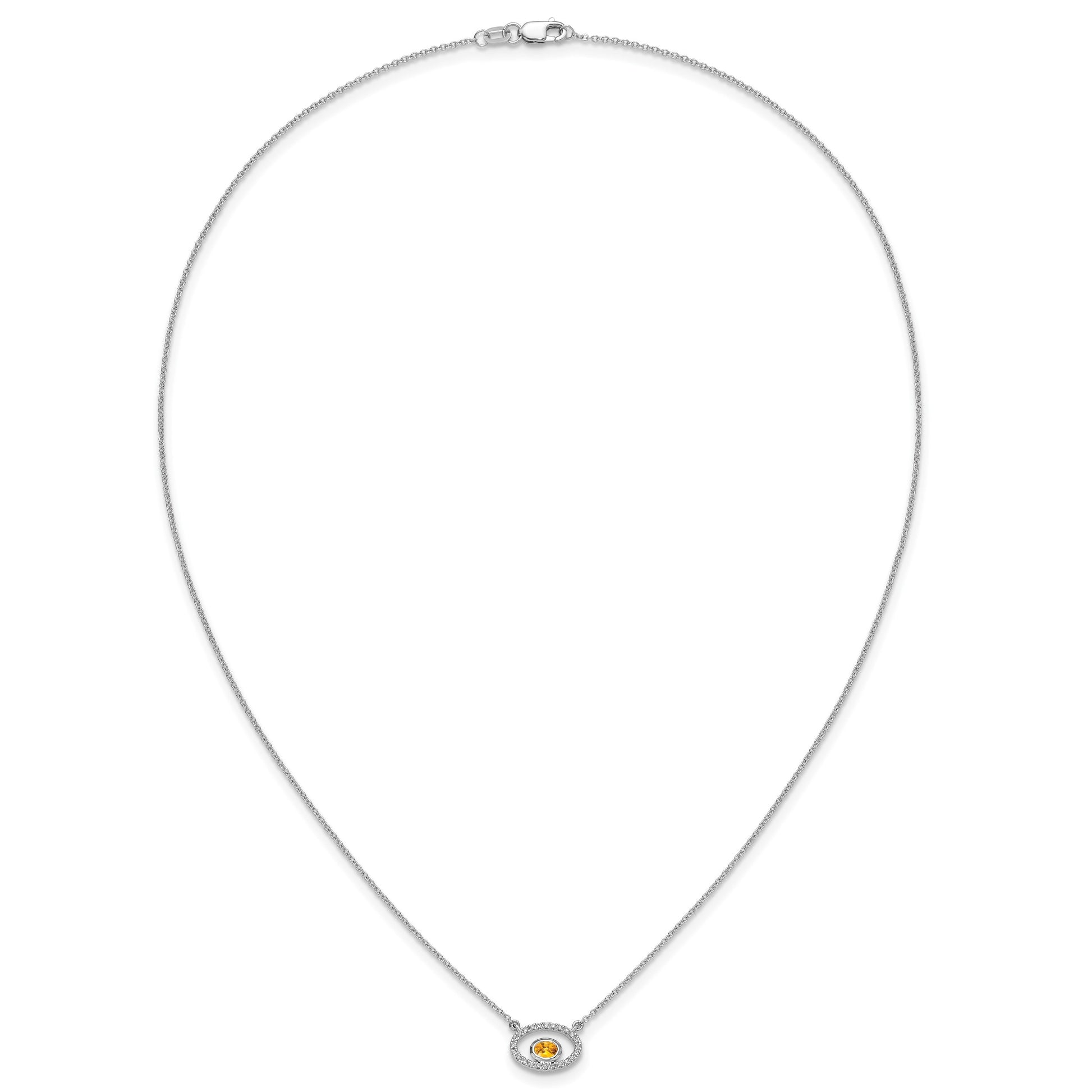 14k White Gold 4x3mm Oval Citrine and Diamond 18 inch Necklace