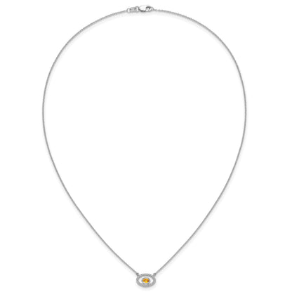 14k White Gold 4x3mm Oval Citrine and Diamond 18 inch Necklace