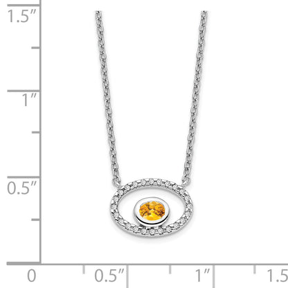 14k White Gold 4x3mm Oval Citrine and Diamond 18 inch Necklace