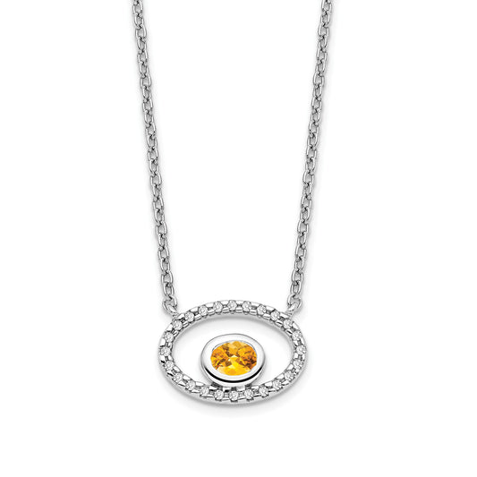 14k White Gold 4x3mm Oval Citrine and Diamond 18 inch Necklace