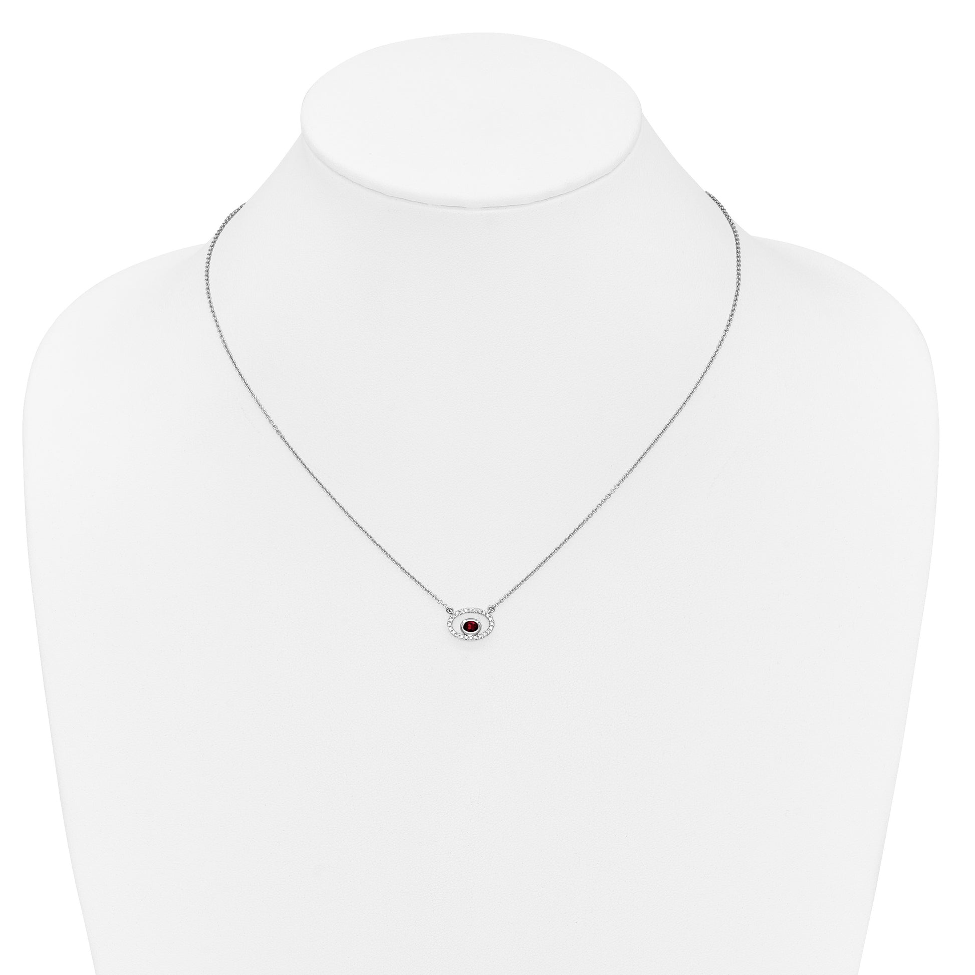 14k White Gold 4x3mm Oval Garnet and Diamond 18 inch Necklace