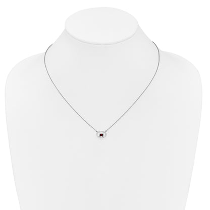 14k White Gold 4x3mm Oval Garnet and Diamond 18 inch Necklace