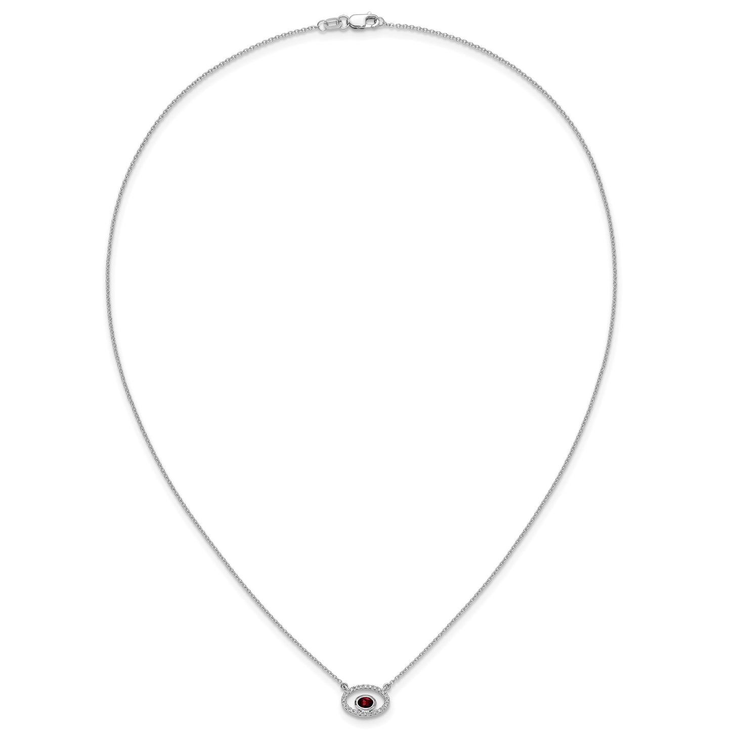 14k White Gold 4x3mm Oval Garnet and Diamond 18 inch Necklace