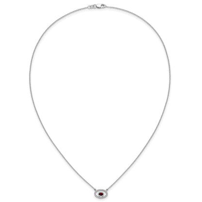 14k White Gold 4x3mm Oval Garnet and Diamond 18 inch Necklace