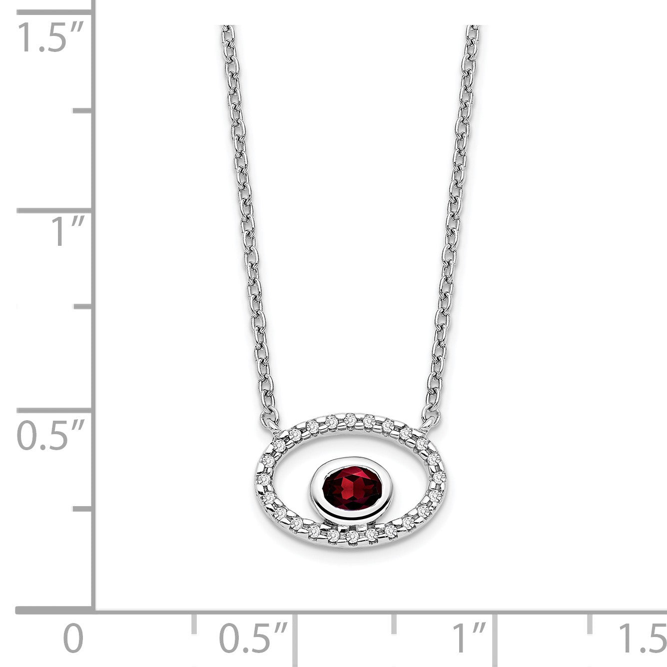 14k White Gold 4x3mm Oval Garnet and Diamond 18 inch Necklace