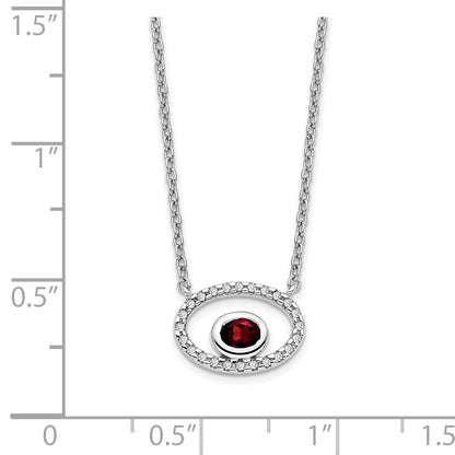 14k White Gold 4x3mm Oval Garnet and Diamond 18 inch Necklace