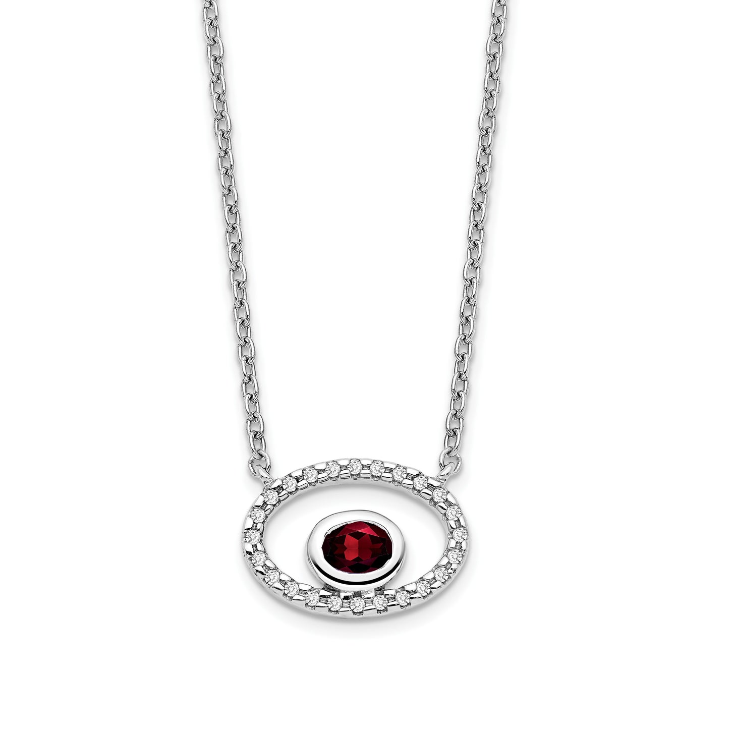 14k White Gold 4x3mm Oval Garnet and Diamond 18 inch Necklace