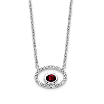 14k White Gold 4x3mm Oval Garnet and Diamond 18 inch Necklace