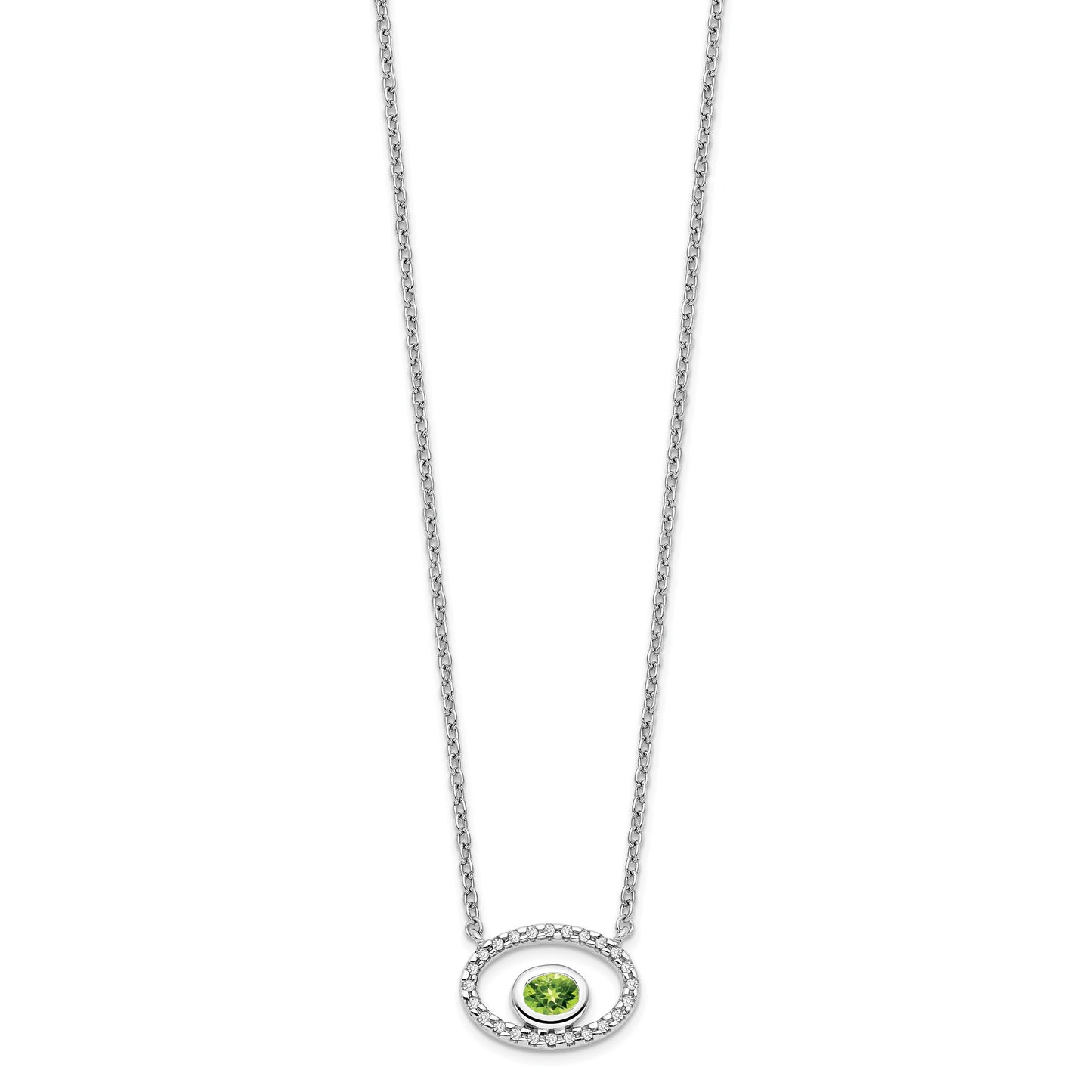 14k White Gold 4x3mm Oval Peridot and Diamond 18 inch Necklace