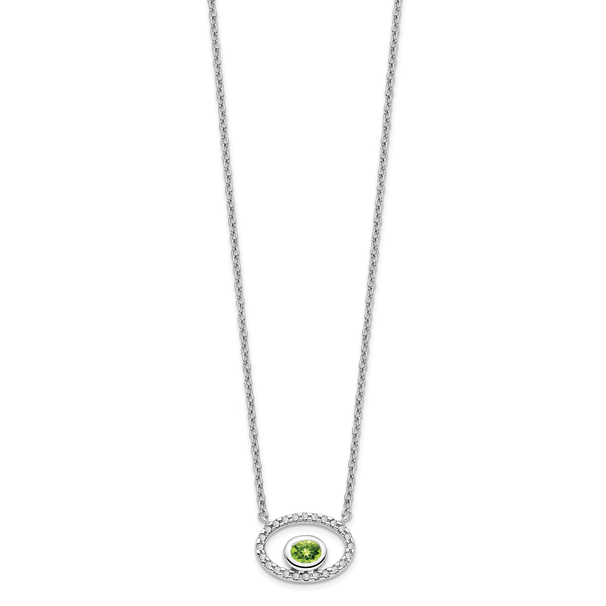 14k White Gold 4x3mm Oval Peridot and Diamond 18 inch Necklace