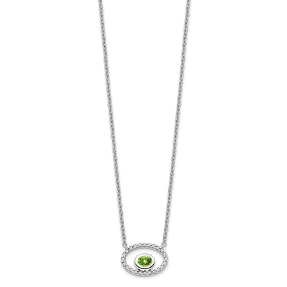 14k White Gold 4x3mm Oval Peridot and Diamond 18 inch Necklace