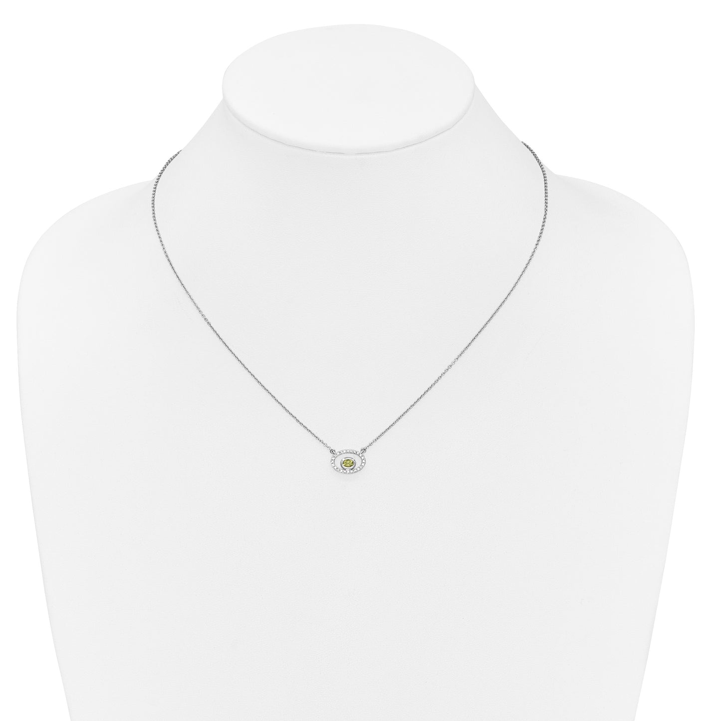 14k White Gold 4x3mm Oval Peridot and Diamond 18 inch Necklace