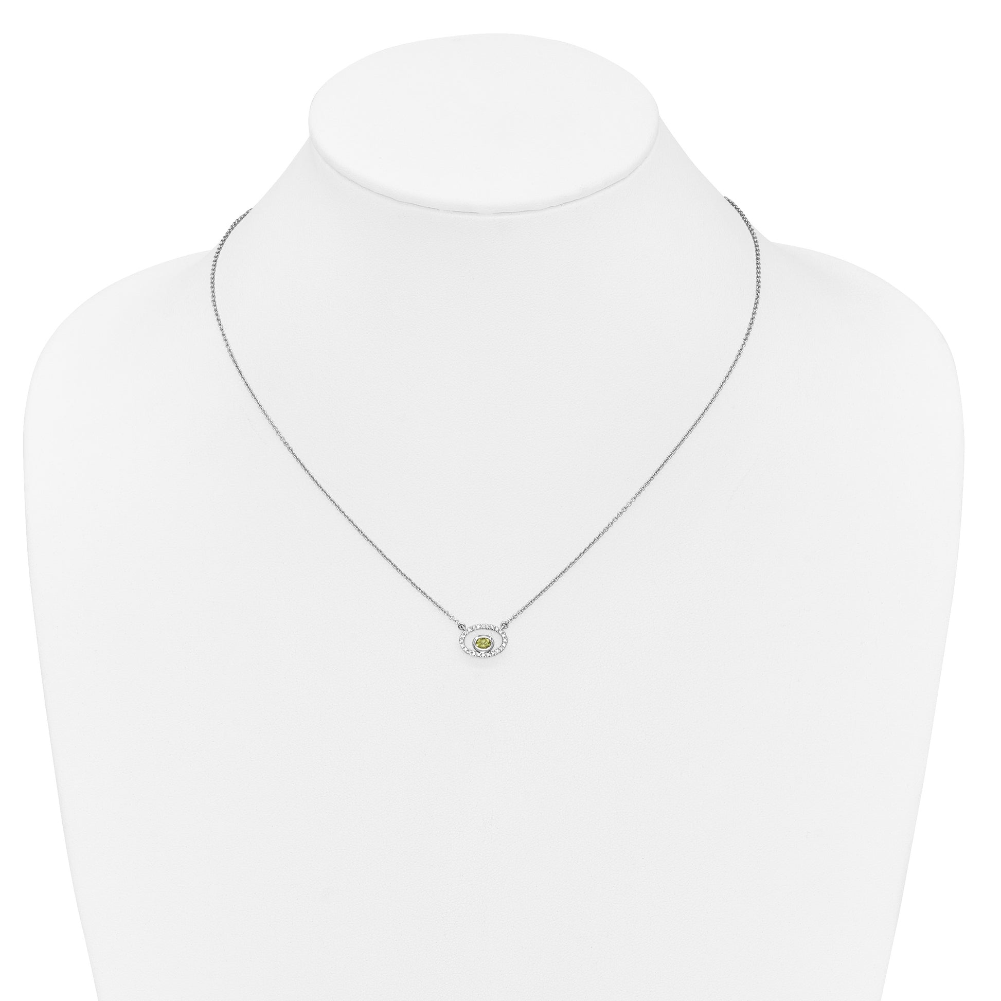 14k White Gold 4x3mm Oval Peridot and Diamond 18 inch Necklace