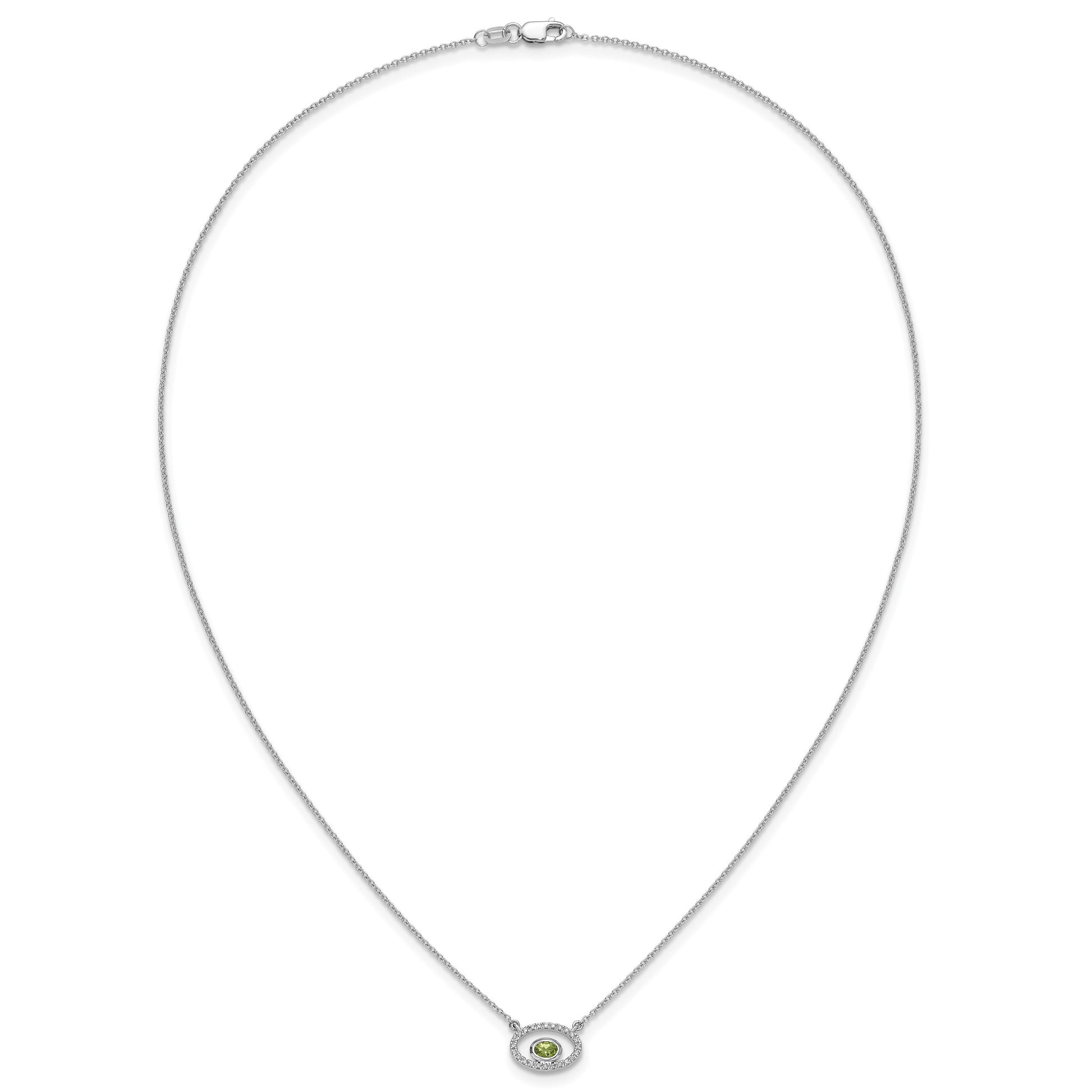 14k White Gold 4x3mm Oval Peridot and Diamond 18 inch Necklace