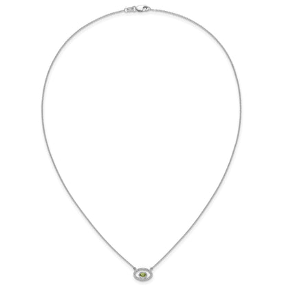 14k White Gold 4x3mm Oval Peridot and Diamond 18 inch Necklace