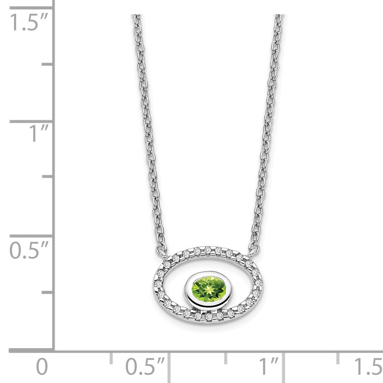 14k White Gold 4x3mm Oval Peridot and Diamond 18 inch Necklace