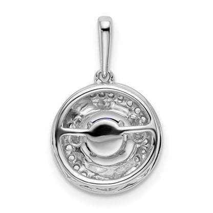 14k White Gold 4.5mm Round Moving Vibrant Amethyst and Diamond Pendant