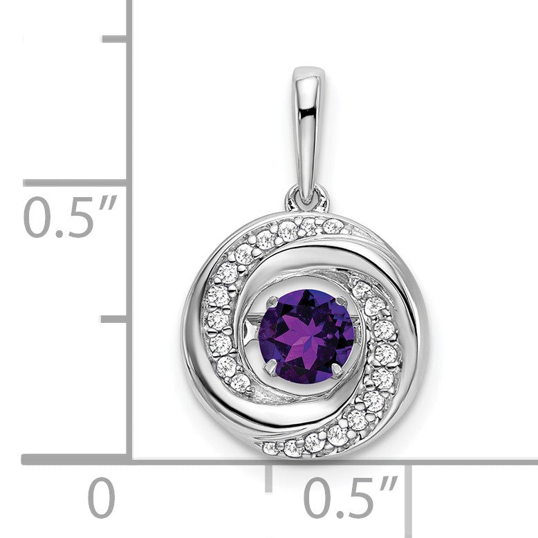 14k White Gold 4.5mm Round Moving Vibrant Amethyst and Diamond Pendant