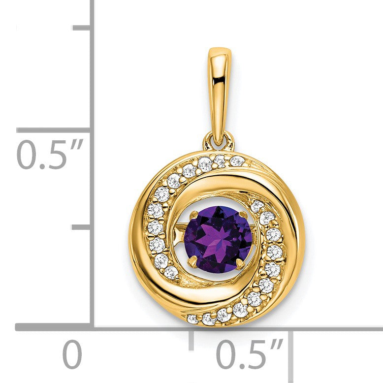 14k 4.5mm Round Moving Vibrant Amethyst and Diamond Pendant