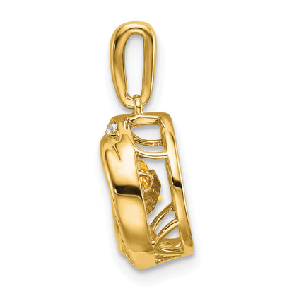 14k 4.5mm Round Moving Vibrant Citrine and Diamond Pendant