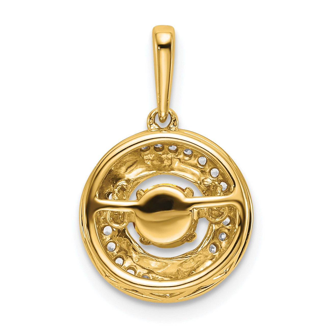 14k 4.5mm Round Moving Vibrant Citrine and Diamond Pendant