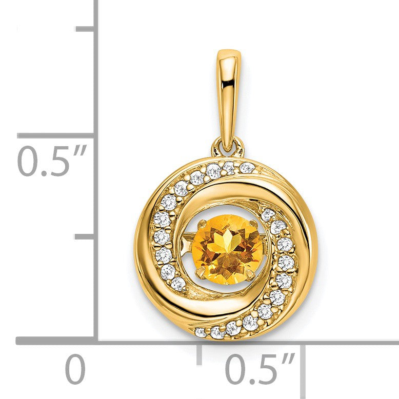 14k 4.5mm Round Moving Vibrant Citrine and Diamond Pendant