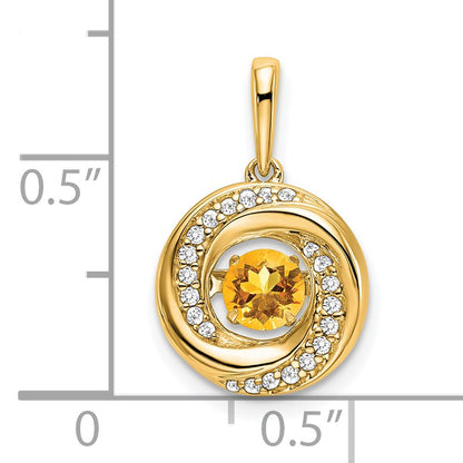 14k 4.5mm Round Moving Vibrant Citrine and Diamond Pendant