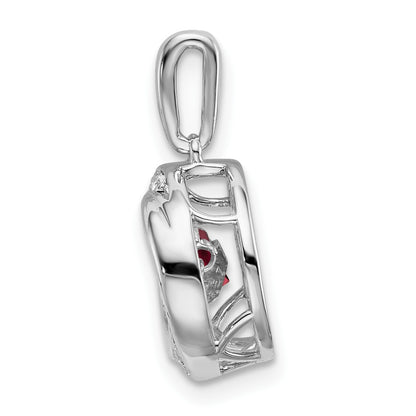 14k White Gold 4.5mm Round Moving Vibrant Garnet and Diamond Pendant