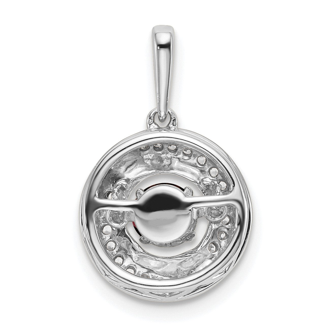 14k White Gold 4.5mm Round Moving Vibrant Garnet and Diamond Pendant