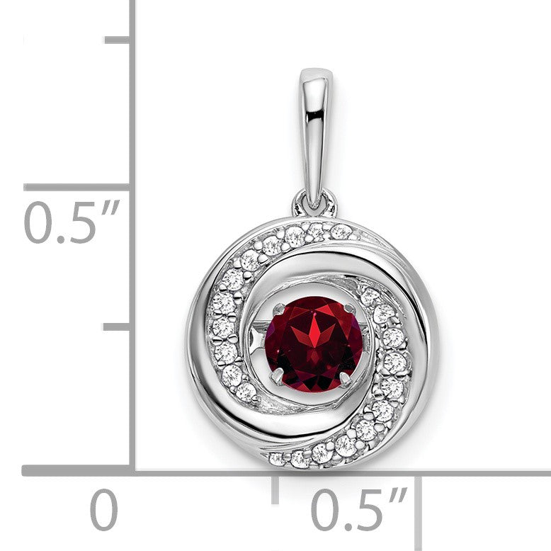 14k White Gold 4.5mm Round Moving Vibrant Garnet and Diamond Pendant