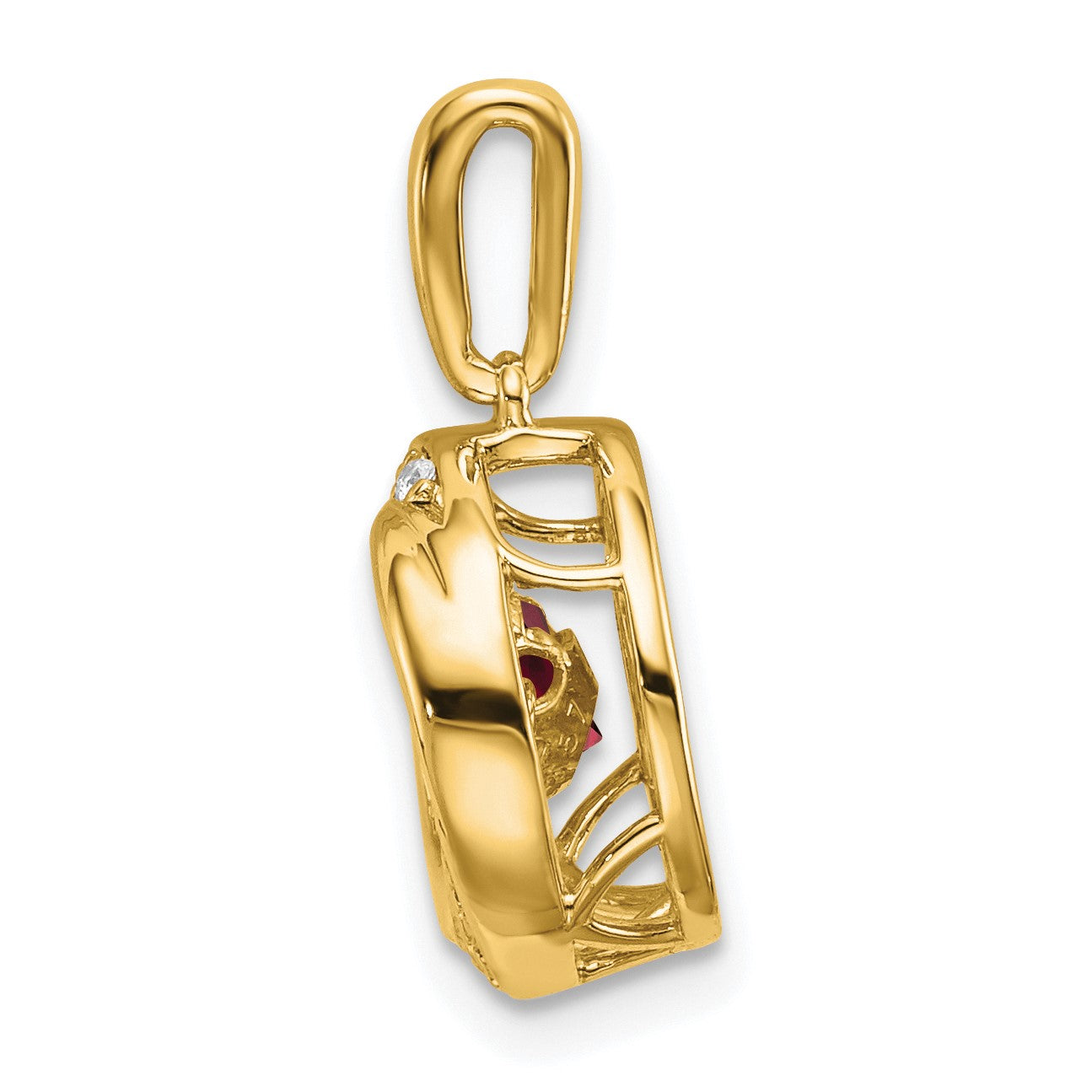 14k 4.5mm Round Moving Vibrant Garnet and Diamond Pendant
